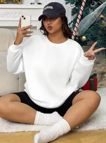 INAWLY Plus Solid Thermal Lined Sweatshirt, Winter Graduation,Back To School,Graduation,Teacher For Women,Back To School Pullover Fall Autumn - White - View 1