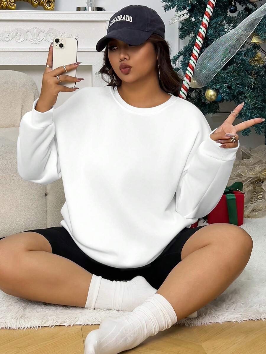 INAWLY Plus Solid Thermal Lined Sweatshirt, Winter Graduation,Back To School,Graduation,Teacher For Women,Back To School Pullover Fall Autumn - White - View 1