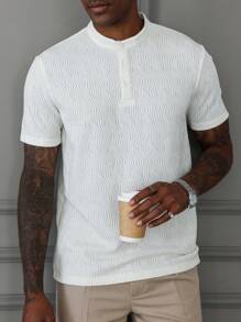 Manfinity Homme Men's Casual Versatile Solid Color Textured Short Sleeve Polo Shirt - Apricot - View 1