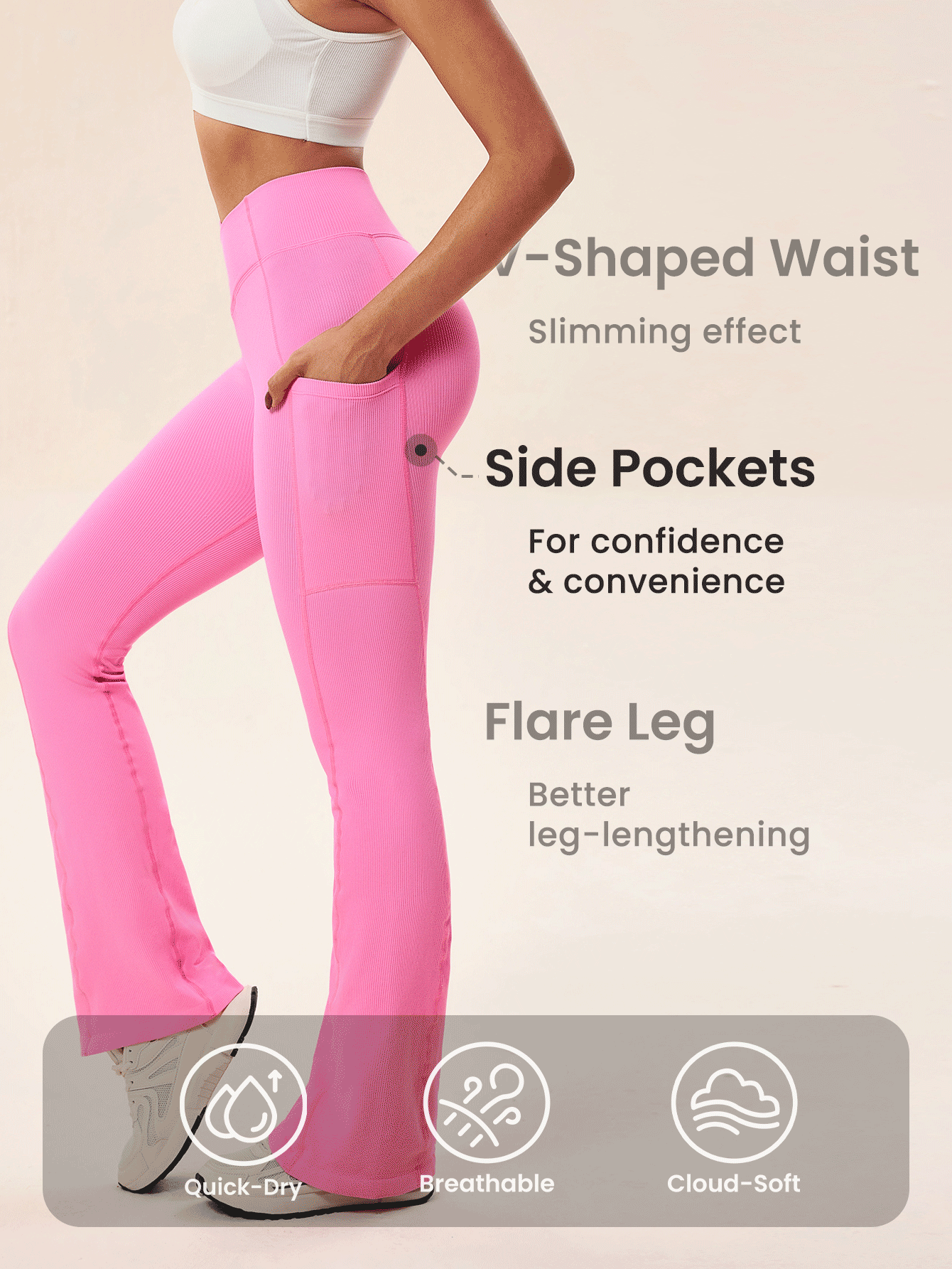 Lifespree Seamless High Stretch Yoga Sports Flare Pants For Women - Pink - View 4