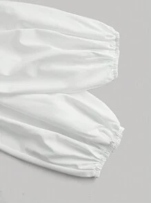 SHEIN MOD Plus Size Retro Long Lantern Sleeve PU Patchwork Shirt - Black and White - View 4