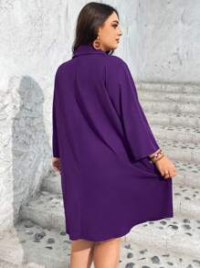 SHEIN CURVE+ CURVE PLUS Plus Size Women Purple Autumn Casual Lougewear Long Sleeve Shirt Collar Dress,Autumn Outfits For Women - Purple - View 2