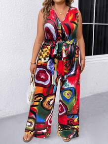 SHEIN Clasi Combi-short sans manches imprimé graffiti, grande taille, décontractée et pour la villégiature - Multicolore - Voir 1