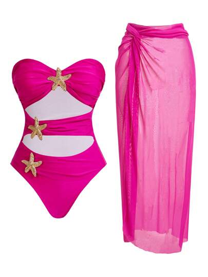 Swim Oasis 1 pieza Traje de baño de una sola pieza tipo bandeau con diseño calado de estrella de mar de metal para mujer