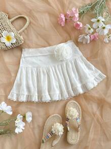 Soleia Romantischer Urlaubs-A-Linien Minirock für Frauen mit Spitzen-Kontrastvolant-Saum, geeignet für Nachmittagstee, Valentinstag-Date