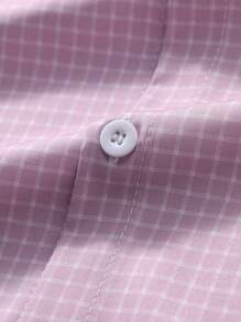 Manfinity Mode 男士格子长袖单排扣休闲衬衫，适合秋季 - 粉色 - 查看 6