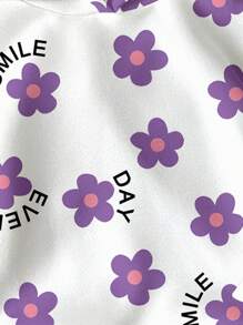 SHEIN SMILE, Purple Cartoon Flower, I Love Mummy And Daddy, Cute, Beautiful, Princess, Little Princess Young Girls Casual Simple Loose Comfy Daily Wear Knitted Long Sleeve Sweatshirt,In Fall/Winter - Multicolor - View 3