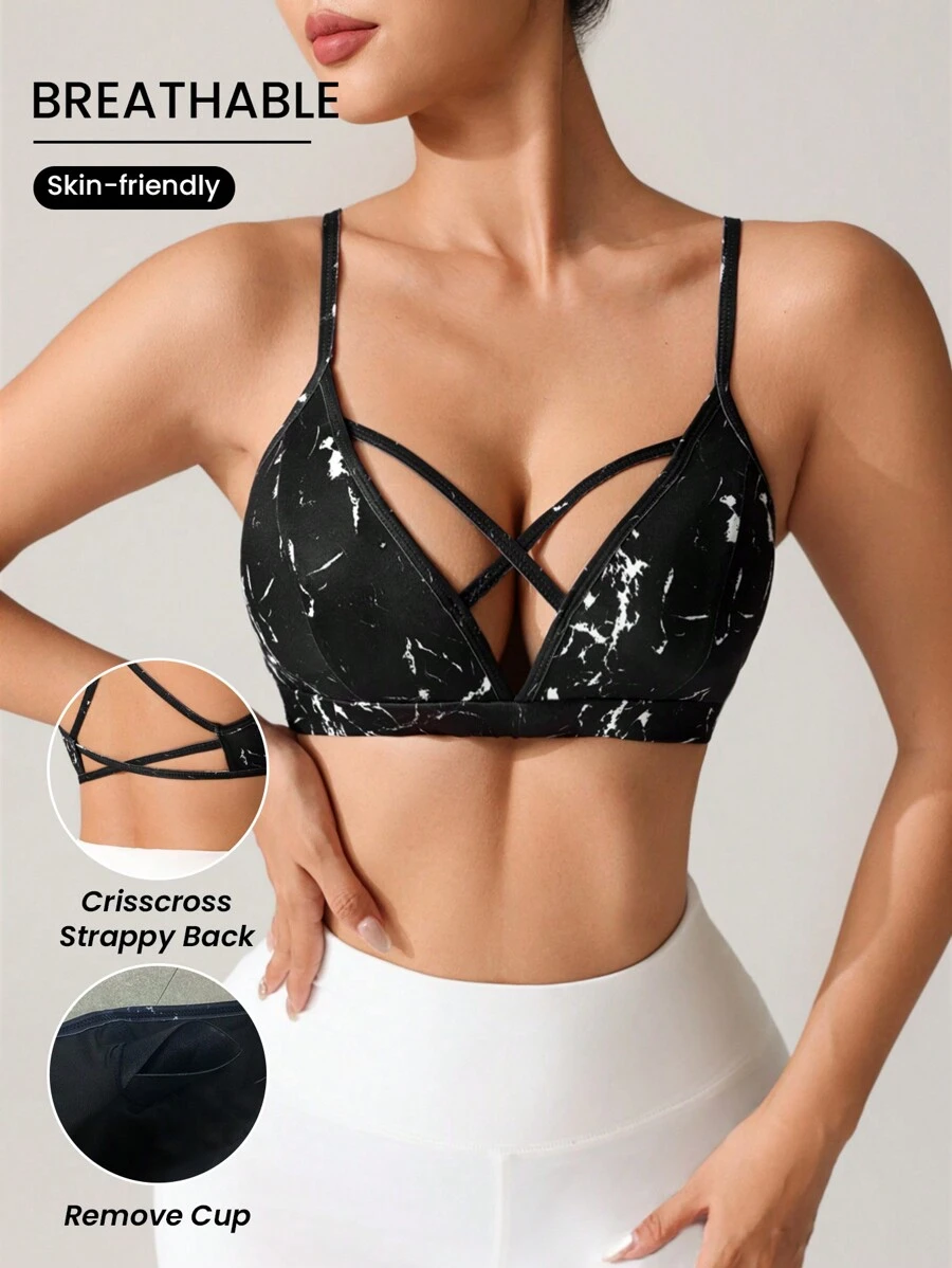 Minimalist Tie-Dye Hollow-Out Sports Bra - Multicolor - View 1