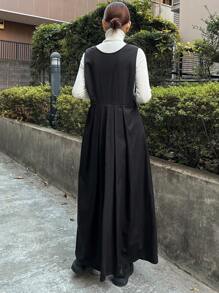 TrendSteals 女士无袖纯色连衣裙，秋冬季休闲装 - 黑色 - 查看 5