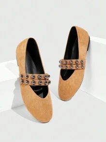 CUCCOO GRLICON Giày bệt đính đinh đa năng thời trang nữ - màu nâu - Xem 3