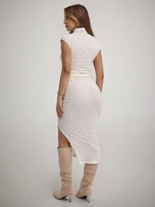 Forever 21 Women Stand Collar Wide Strap Split Hem Slim Fit Dress - Apricot - View 2