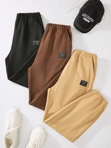 SHEIN 3 条青少年男孩简约休闲针织翻边裤 - 彩色 - 查看 6