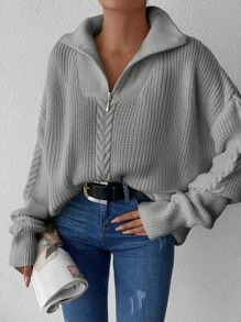 EURMUSE 女士日常简约长袖毛衣 - 灰色 - 查看 3