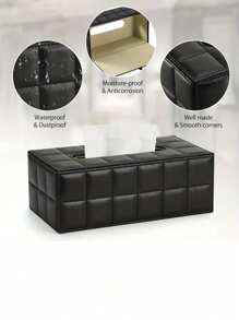 1PC Large Rectangular PU Tissue Box Cover Magnetic Lock Black Grid Pattern Modern Home Decor For Dresser Nightstand Office Car Storage Organizer Minimalist Style - Black - View 4
