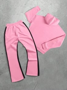 Manfinity EMRG Men's Casual Letter Print Drawstring Hoodie And Pants Set - Multicolor - View 2