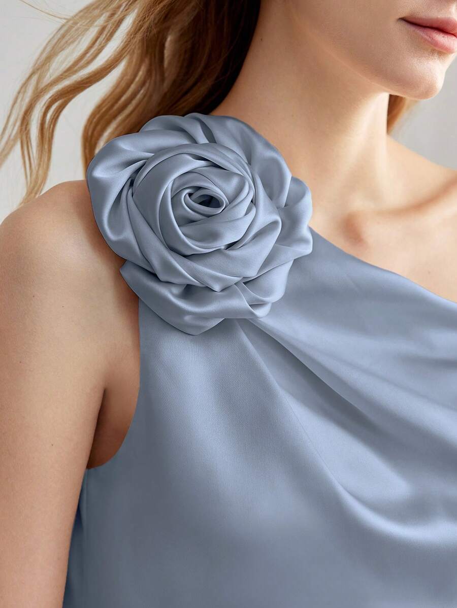 MOTF PREMIUM STEREO FLORAL ONE SHOULDER BLOUSE - Blue - View 2