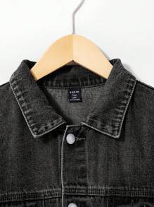 SHEIN Teen Boy Fashion Casual Black Denim Baggy Jacket And Stretch Denim Skinny Jeans For Dailywear And Boys Outfits - Black - View 4