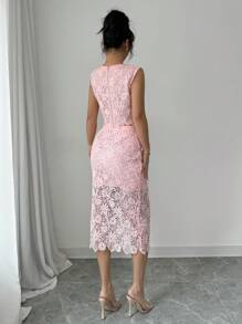 Breezaya Pink Lace Luxury Crew Neck High-Quality Slim Fit Coordinated Set
