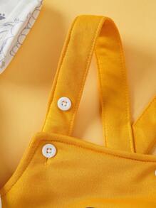 SHEIN 2 件装男婴休闲日常可爱狮子图案印花工装裤短袖上衣套装。柔软针织面料适合春夏季，适合户外玩耍和室内休闲 - 黃色 - 查看 8