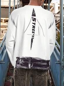 Manfinity VCAY Men's Crew Neck Long Sleeve Letter Print Casual Pullover Sweatshirt Street Wear Rapper Sweatshirt, For Friends, Husband, Boyfriend Gifts