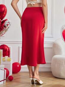 SHEIN Elegant Solid Color High Waist Fishtail Skirt For Pregnant Women - Red - View 3