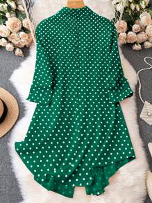 SHEIN LUNE 大码女式圆点印花荷叶边袖单排扣休闲衬衫裙 - 彩色 - 查看 2
