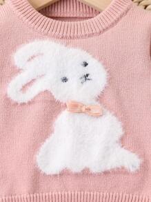 SHEIN Baby/Baby Girl Fashion Cute Sweet Matching Knitted Outfit Set - Pink - View 6