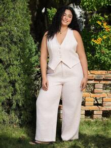 SHEIN EZwear Set de veste și pantaloni pentru costum roz, de primăvară - Baby Pink - Vizualizare 4