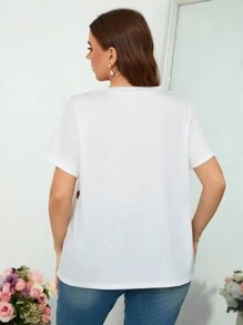 SHEIN Clasi Plus Size Valentine's Heart Print Short Sleeve T-Shirt