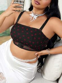 1pc Plus Size Front Closure Wireless Bra With Flocked Bow Decor For Women, Comfortable Lingerie Set For Valentine's Day - Multicolor - View 4