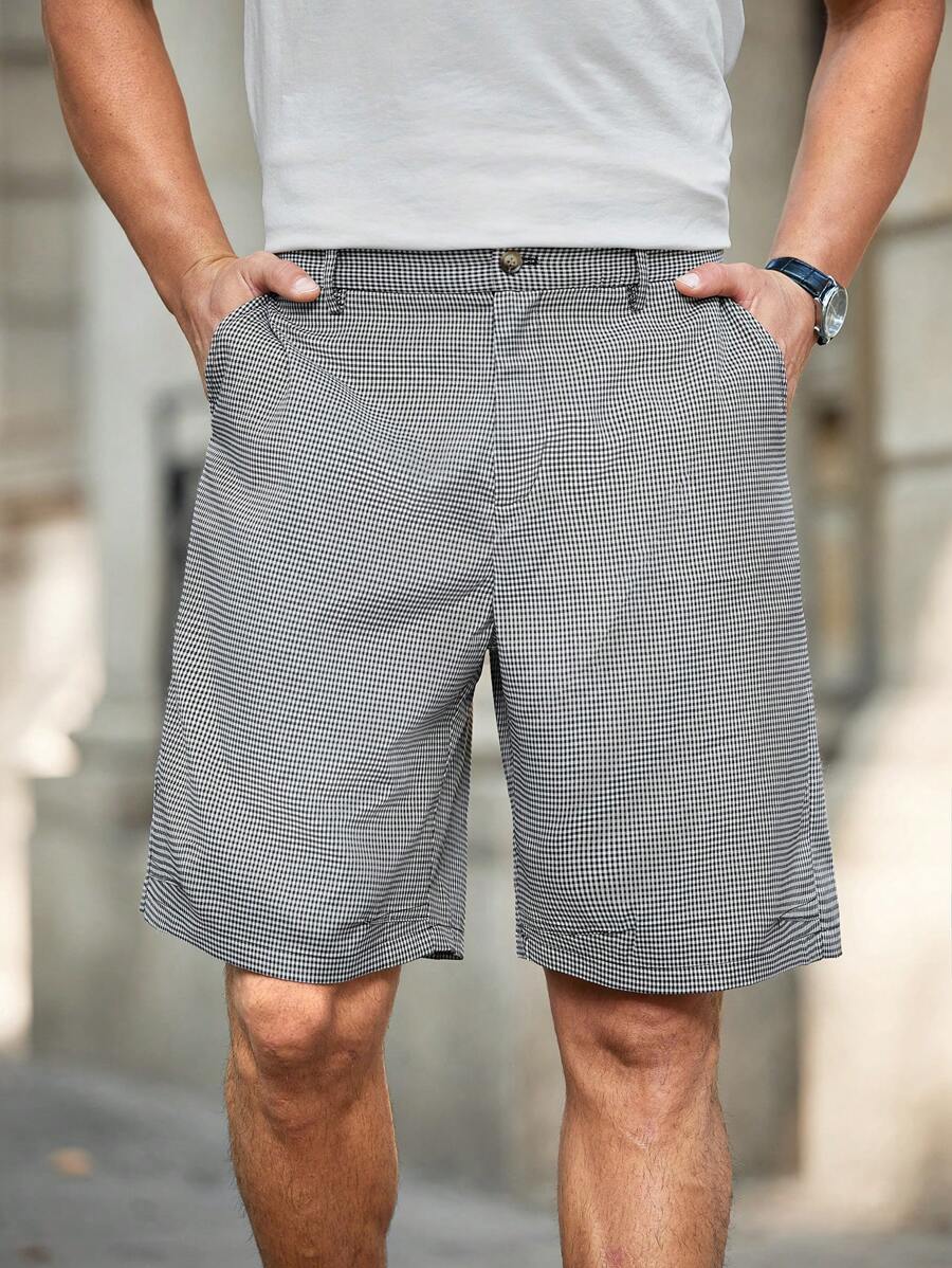 Manfinity Homme Men's Plain Casual Shorts, Minimalist And Fashionable For Daily Wear - Black and White - View 1