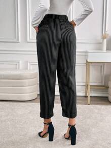 EMERY ROSE Women Casual Striped Tapered Suit Pants For Commuting - Black - View 2
