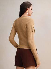 Anewsta 手工钩编串珠优雅修身卡其色女士毛衣，新年女士针织套头衫秋冬款