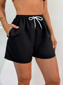 SHEIN Swim 夏季女士抽绳腰宽松休闲短裤、泳裤