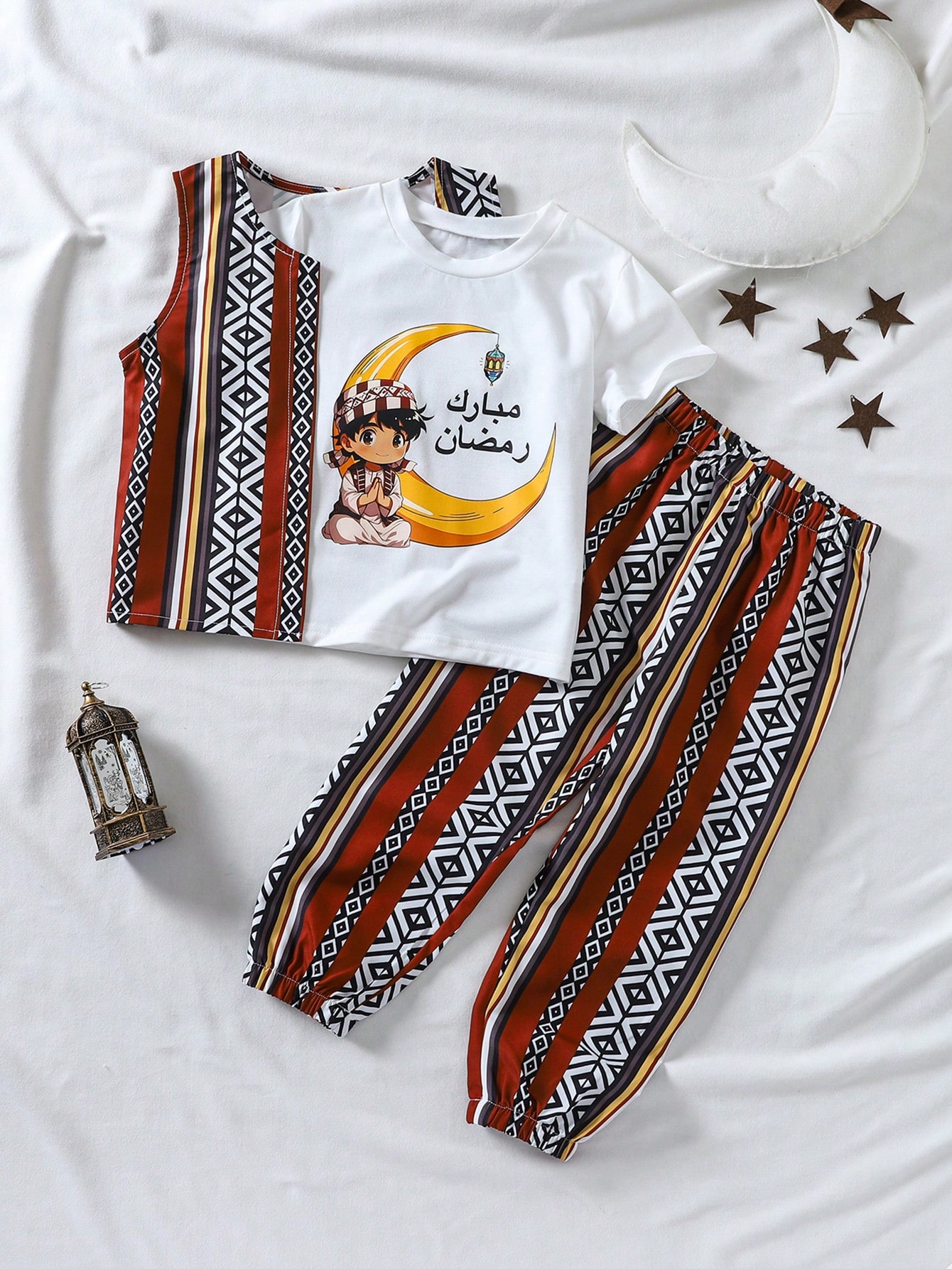 رمضان 3 قطع/مجموعة قميص طباعة هلال وفانوس أعياد لل...