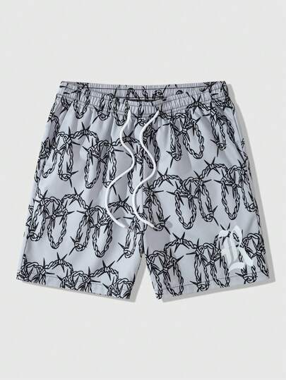 Street Life Men's Thorn Print Drawstring Waist Loose Casual Shorts