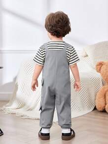 SHEIN Casual Sports Stylish Pockets Letter Printed Overalls For Toddler Boys/Girls, Suitable For Spring & Summer Wear, Indoor & Outdoor - Grey - View 2