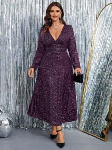 SHEIN Clasi Plus Size Simple Casual Daily Dress - Purple - View 3