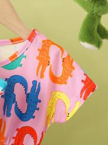 SHEIN 2pcs Baby Girl Casual Floral Digital Print Dress Set, Simple Style - Multicolor - View 3