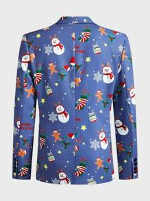 Manfinity VCAY Men's Woven Fashionable Casual Loose Long Sleeve Christmas Pattern Open Front Jacket - Blue - View 6