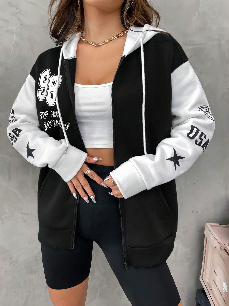 Flirla Colorado "To Be Yourself" Contrast Zipper Hoodie Sweatshirt Graduation,Back To School,Graduation,Teacher For Women,Back To School Pullover Fall Sweatshirt - Black - View 1