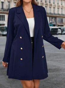 SHEIN Clasi 大码女士双排扣腰部正装西装，优雅商务通勤外套，适合秋冬季