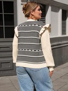 SHEIN LUNE 大码荷叶边装饰套头衫，简约时尚休闲日常穿着 - 彩色 - 查看 2