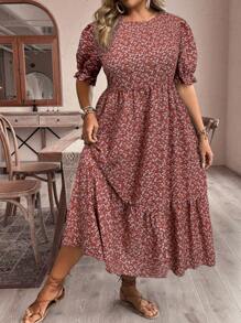 SHEIN VCAY Plus Size Boho Simple Casual Everyday Dress, For Summer,Beach Dress Sundress,Holiday Outfits - Multicolor - View 1