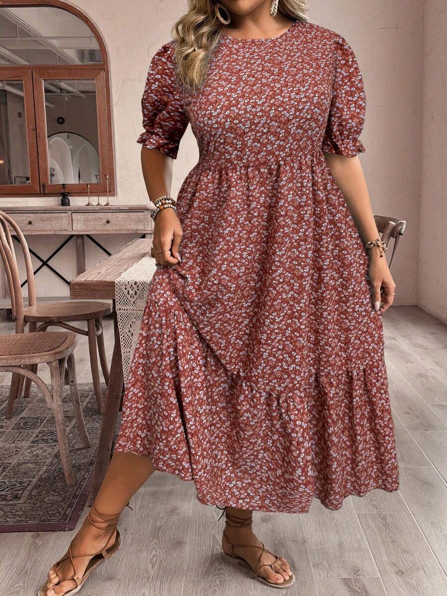 SHEIN VCAY Plus Size Boho Simple Casual Everyday Dress, For Summer,Beach Dress Sundress,Holiday Outfits - Multicolor - View 1