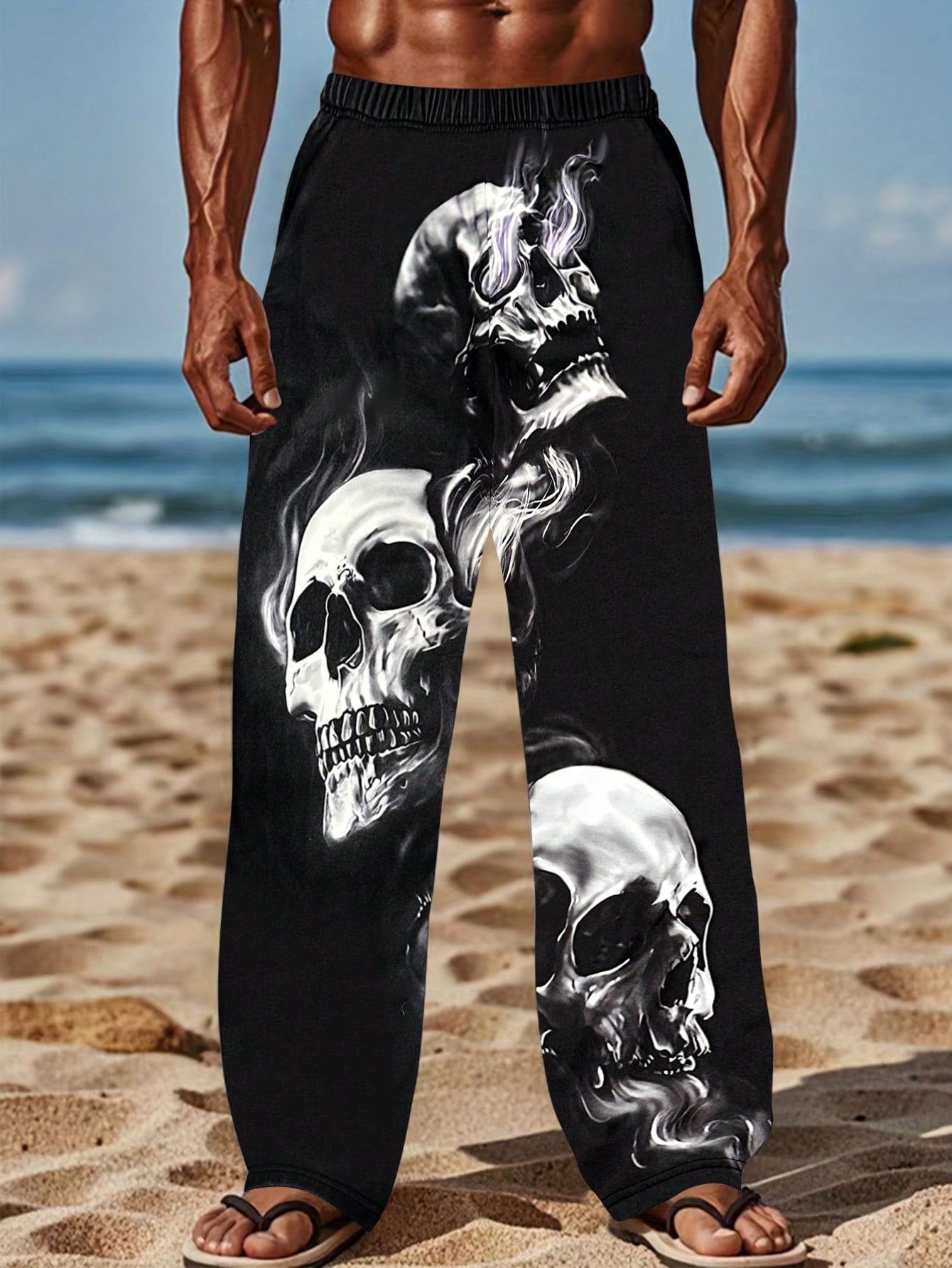 Manfinity Dauomo Men's Street Y2K Skull Full-Print Sweatpants