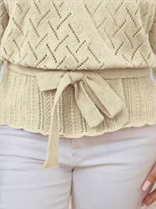 SHEIN Clasi Cardigan casual de talla grande, minimalista y de moda para uso diario - Albaricoque - View 3