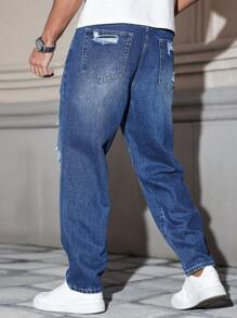 Manfinity EMRG Loose Fit Men's Slant Pocket Ripped Washed Jeans