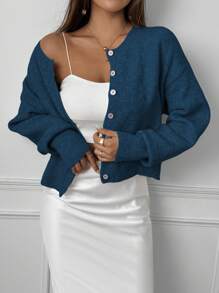 Chiquease 女士休闲纯色长袖单排扣开衫，秋冬