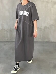 FRIFUL 女士撞色线条与字母印花长裙